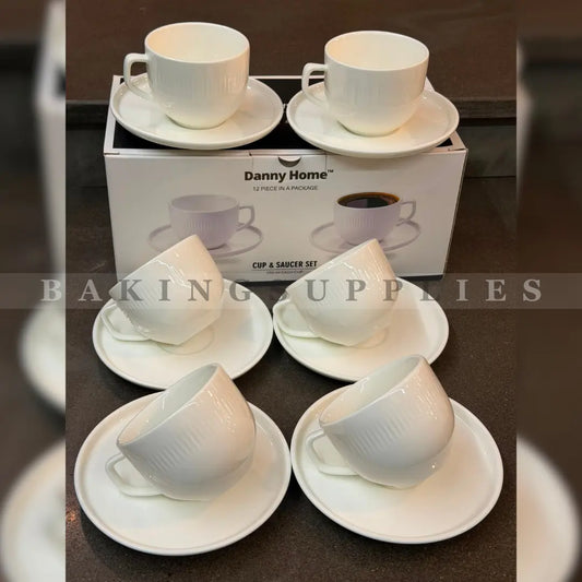 Danny Home 12 Piece Cup & Saucer Set 250ml White Ceramic