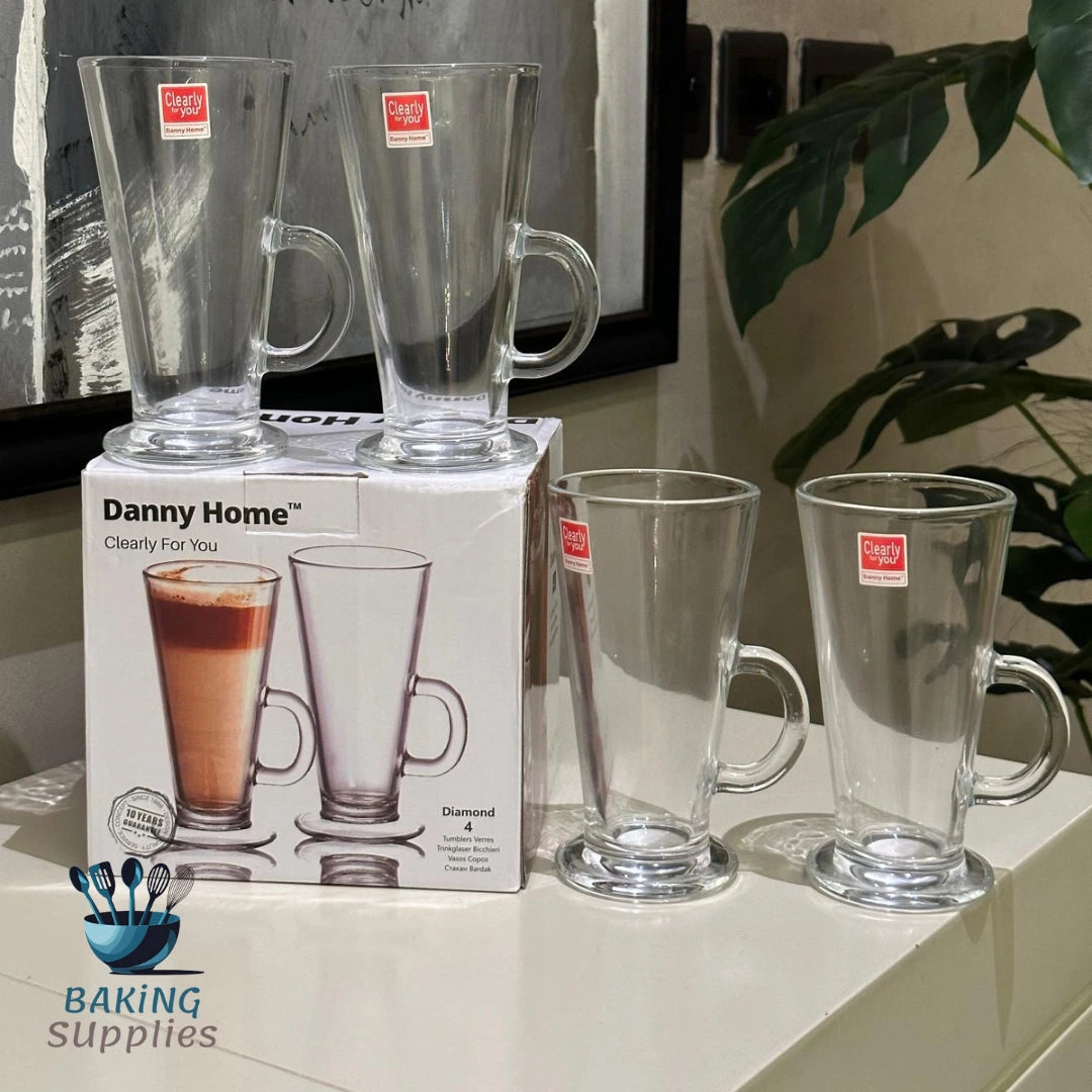 Danny Home Latte Glass Mug Set – Clear, 4-Piece (290 ml)