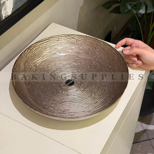 Copper Deep Ceramic Platter with Gold Rim