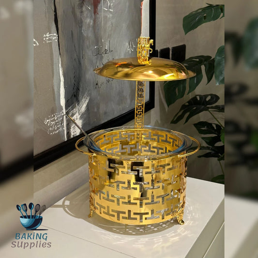 Deep Round Gold Buffet Dish – Elegant Round Chafing Server