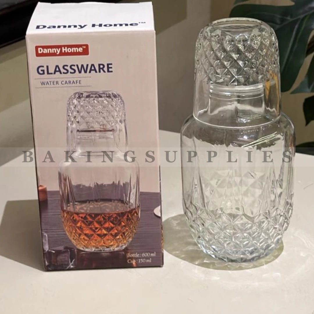 Danny Home Glass Water Carafe Set with Cup Lid | 600ml Glass Carafe