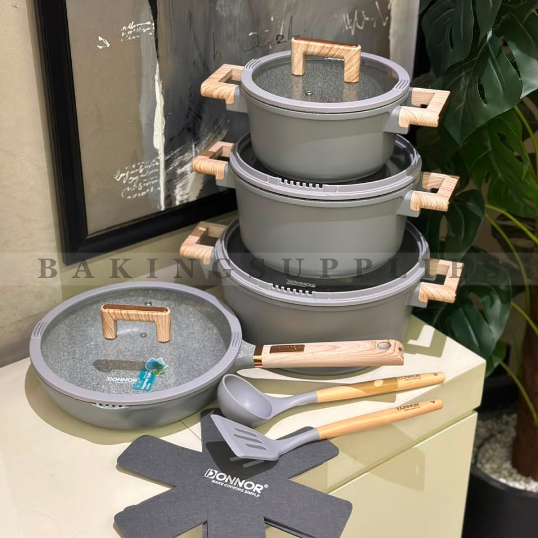 Donnor 10 Piece Marble Coated Cookware Set with Wooden Handles