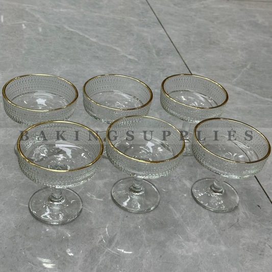 Elegant Dessert Bowls Set of 6 with Gold Rim | Premium Glass Serving Bowls
