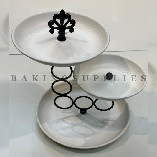 Elegant White Ceramic Tiered Serving Platter with Artistic Ring Stand