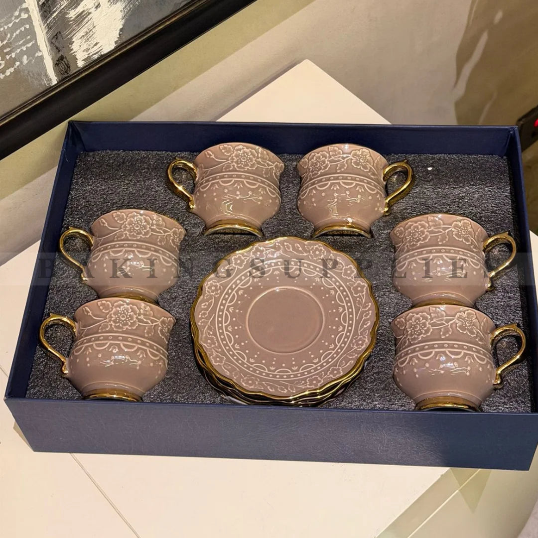 Embossed Ceramic Cup & Saucer Set