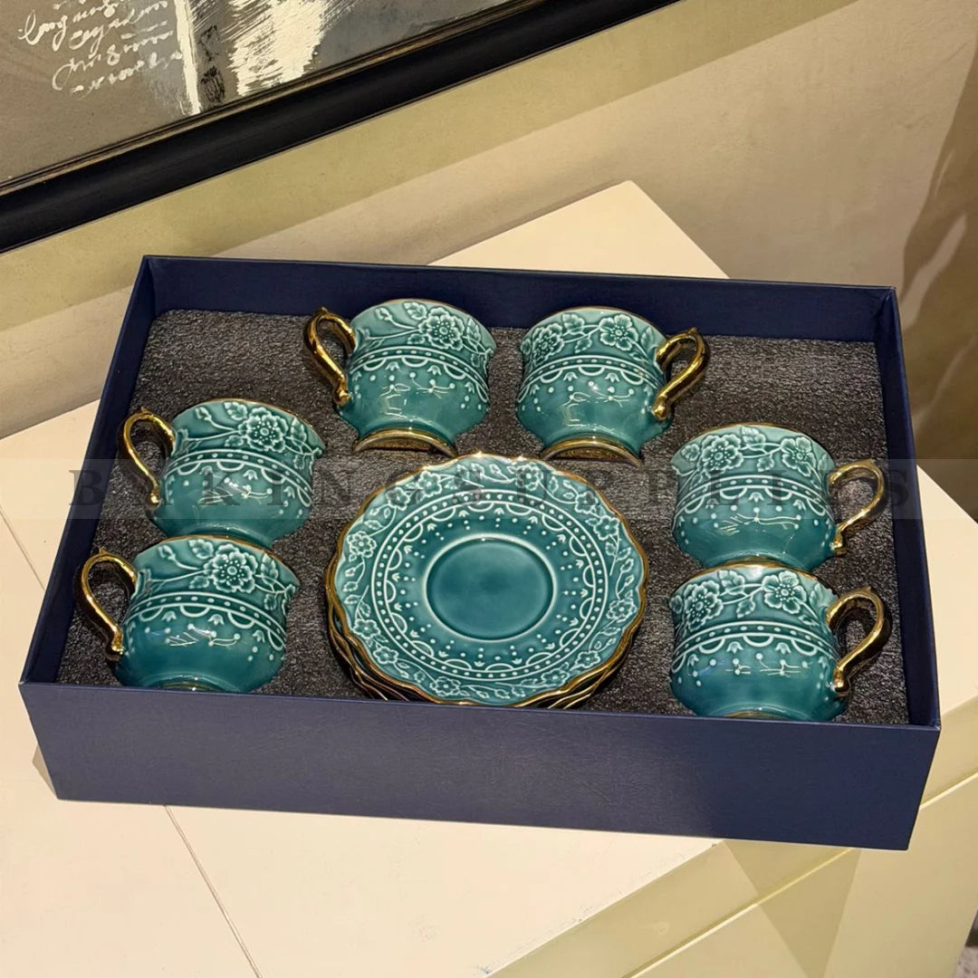 Embossed Ceramic Cup & Saucer Set