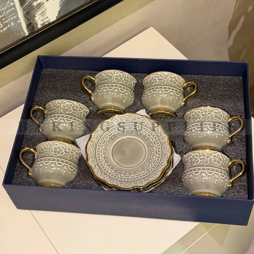 Embossed Ceramic Cup & Saucer Set