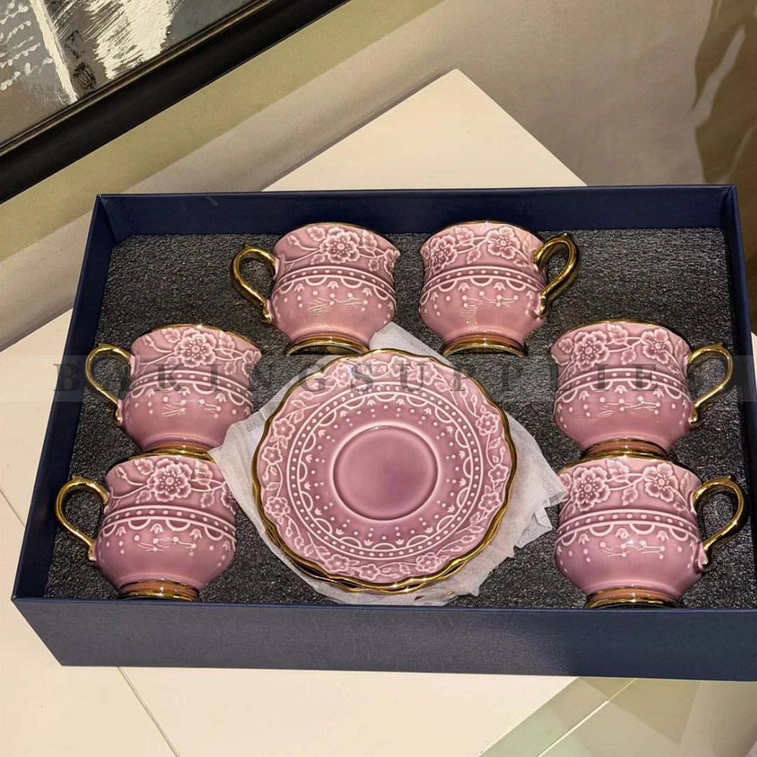 Embossed Ceramic Cup & Saucer Set