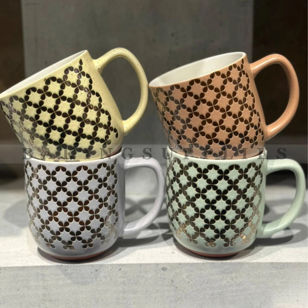 Floral Pastel Stoneware 4 Pc Mug Set