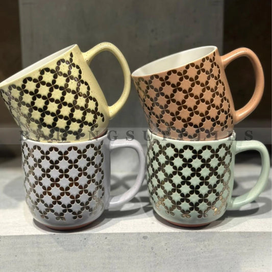 Floral Pastel Stoneware 4 Pc Mug Set