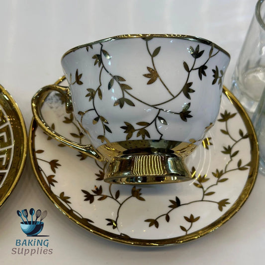 Floral Porcelain Cup & Saucer Set – 6 Pieces, Floral Pattern