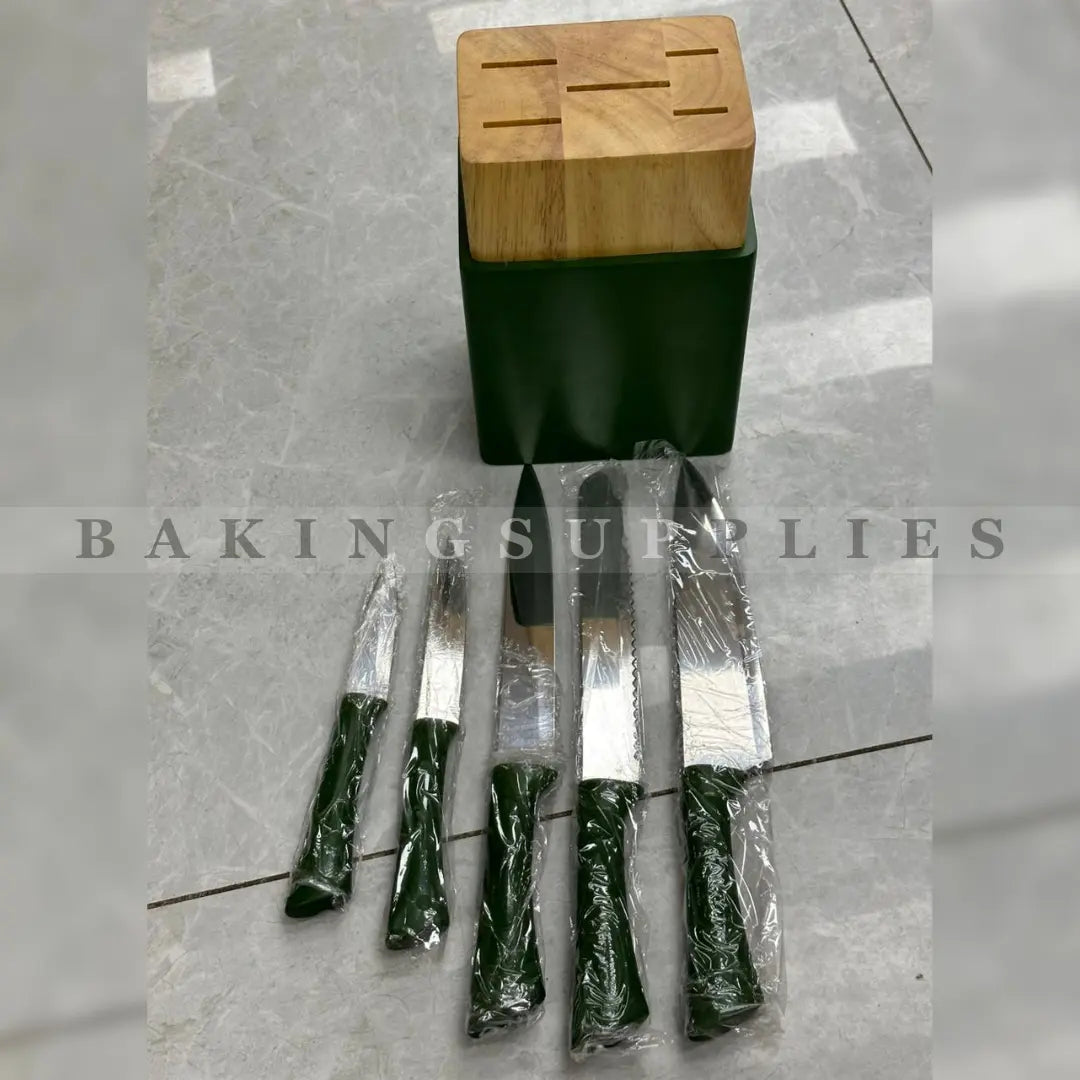 5 Piece Stainless Steel Kitchen Knife Set with Wooden Stand