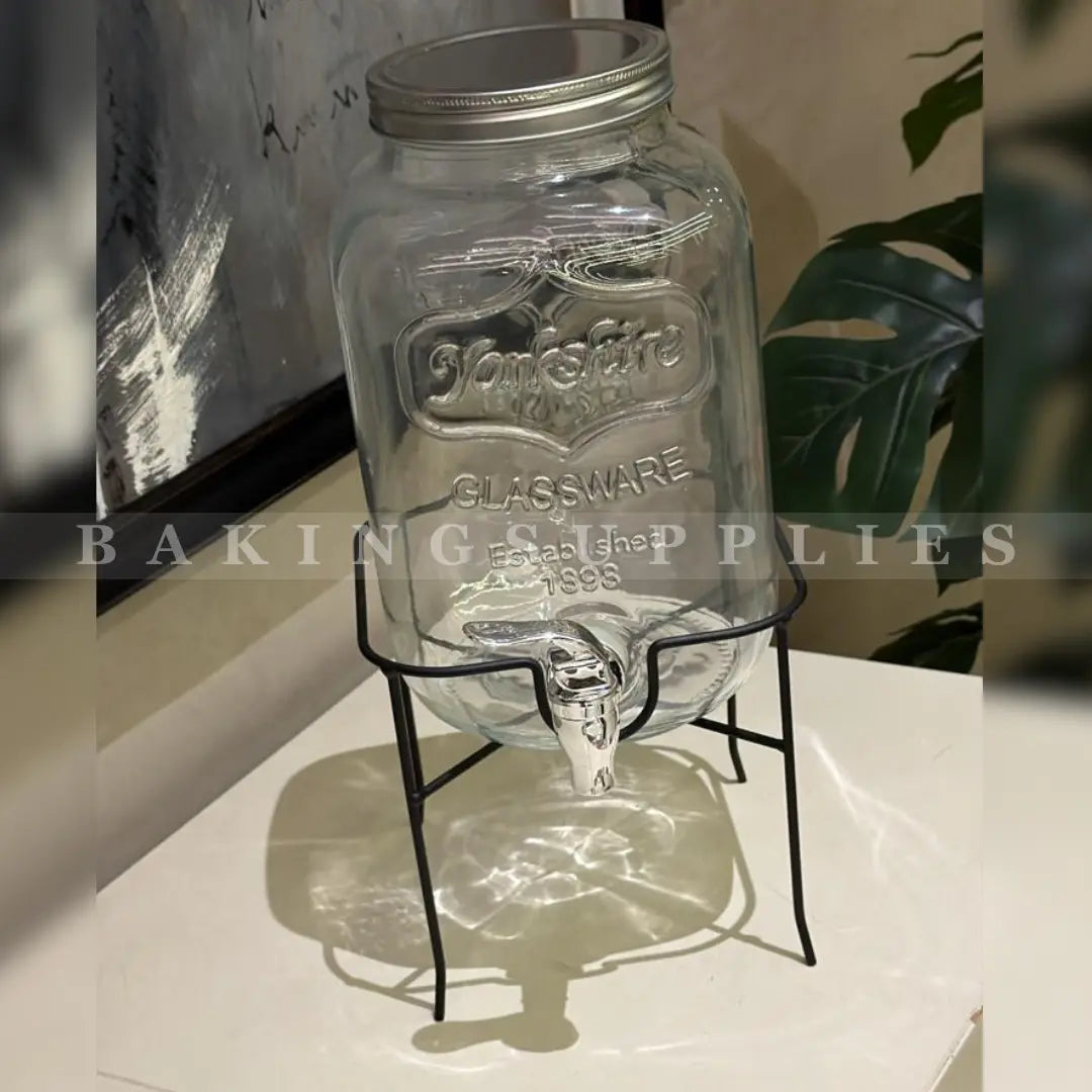 Glass Beverage Dispenser with Black Metal Stand | Drink Server