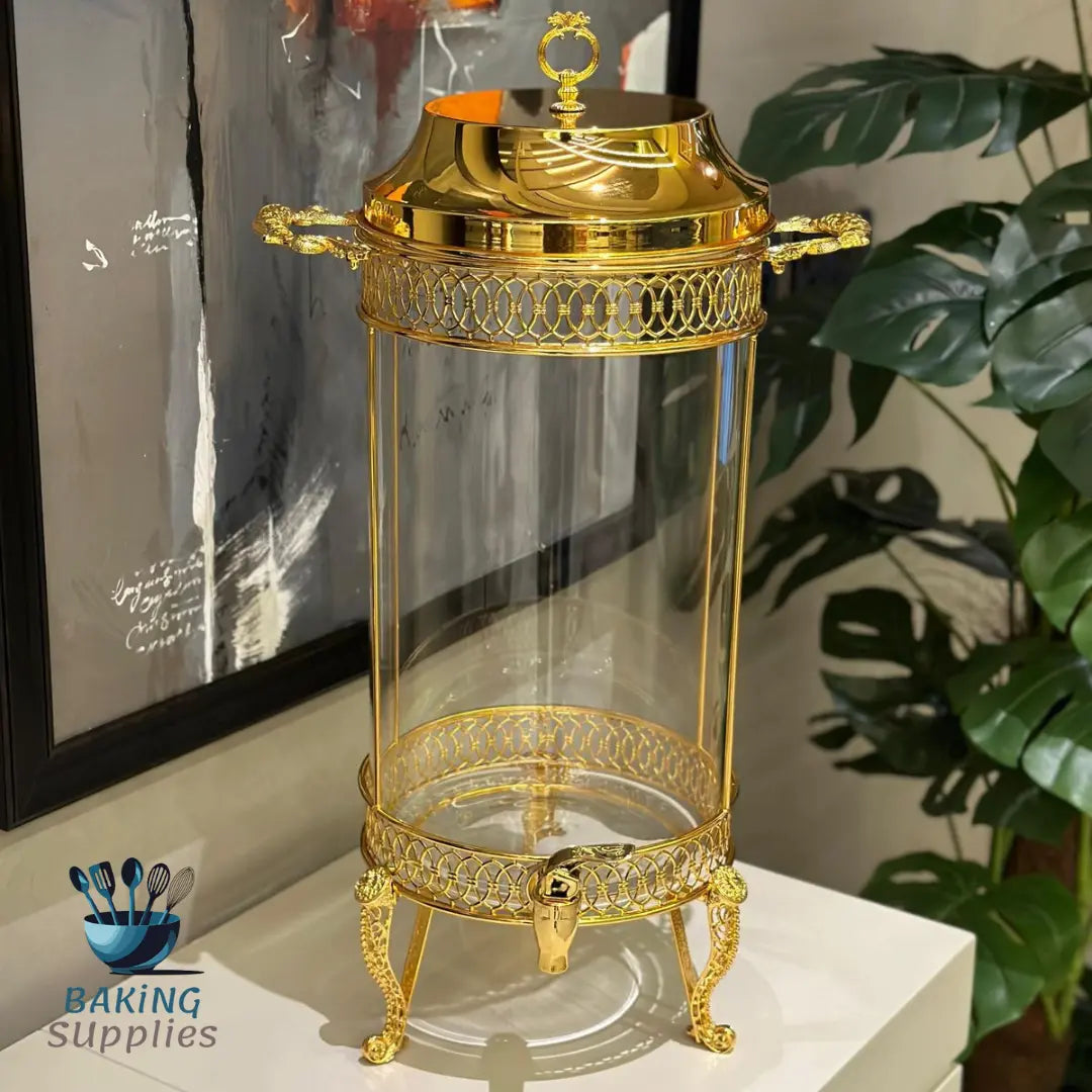 Decorative glass and gold metal dispenser