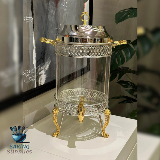 Glass Water Dispenser with Gold Accents