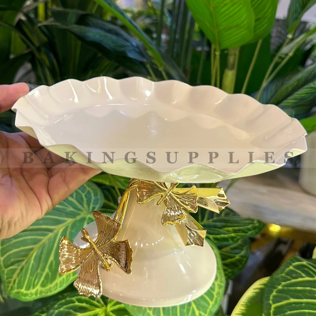 Gold Butterfly Pedestal Metal Serving Platter