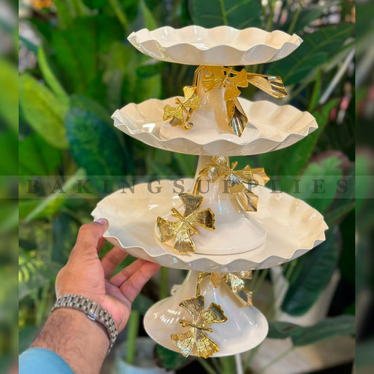 Gold Butterfly Pedestal Metal Serving Platter