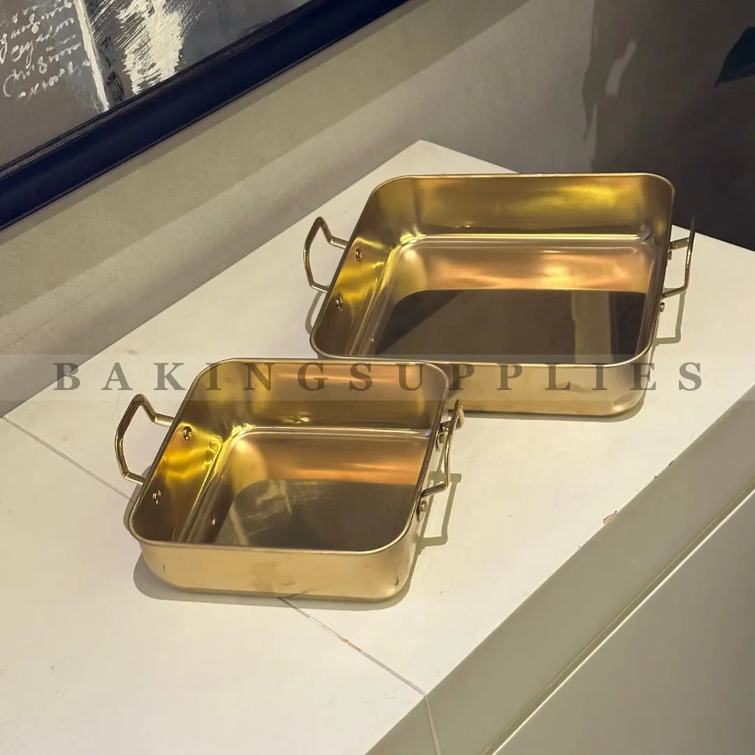 Gold Metal Serving Platter with Handles