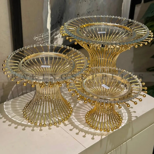 Gold Metal & Glass Pedestal Platter with Removable Bowl