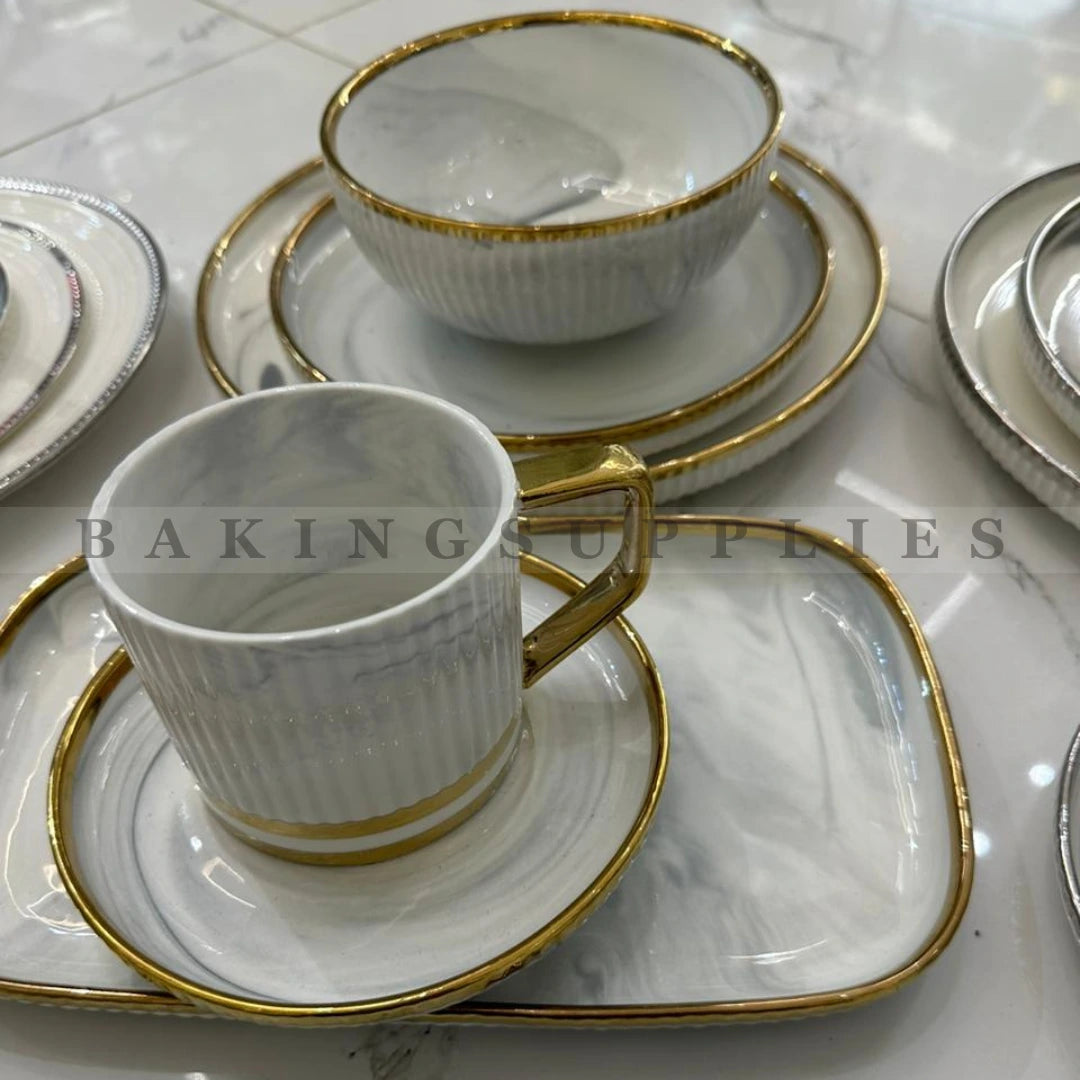 32 Pieces Luxury Embossed Marble Breakfast Set