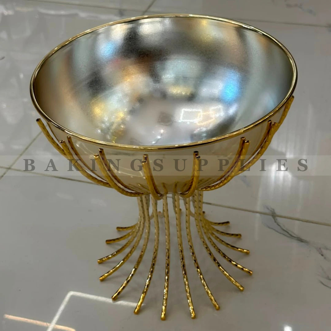 Gold Stand Deep Steel Serving Bowl