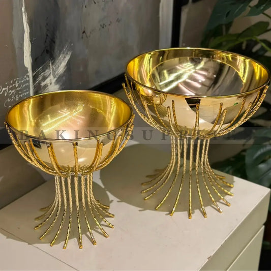 Gold Stand Deep Steel Serving Bowl