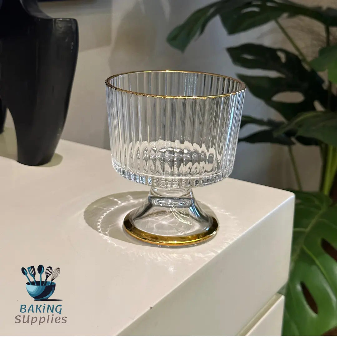 Clear glass with gold rim 
