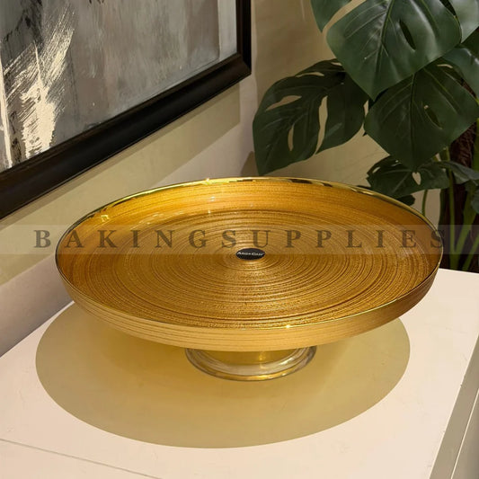 Golden Cake Dish with Gold Rim – Elegant Dessert Server