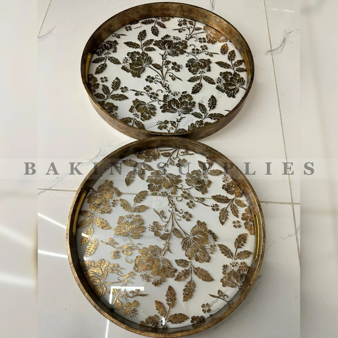 Set of 2 Premium Acrylic Decorative Serving Trays with Floral Design