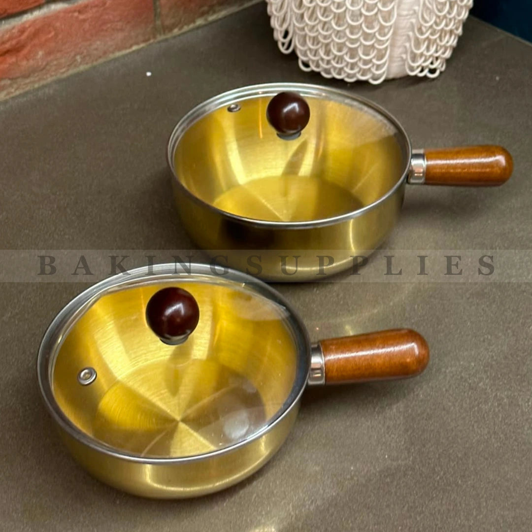 Golden Stainless Steel Sauce pan with Glass Lid