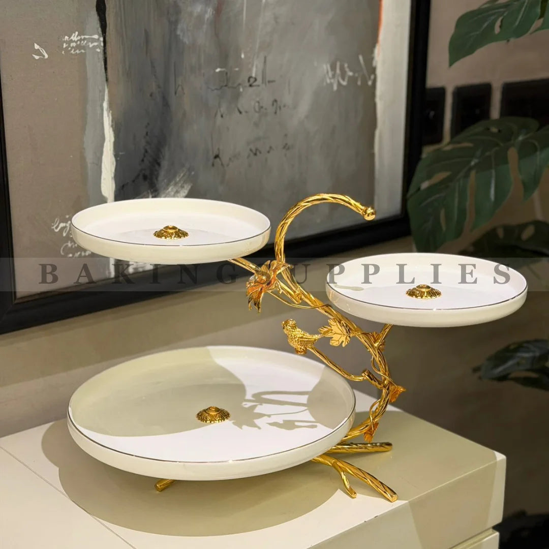 Gold Stand Platter – 3-Tier Ceramic