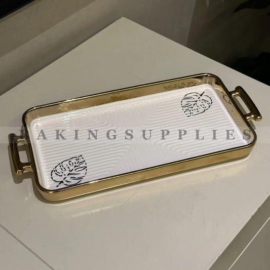 Gold & White Ceramic Serving Platter – Elegant Tableware Tray