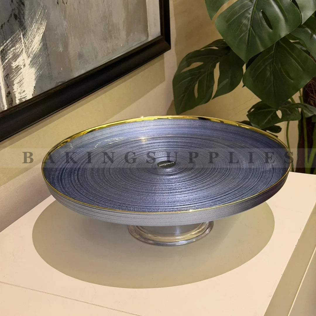 Grey Cake Dish with Gold Rim – Elegant Dessert Server