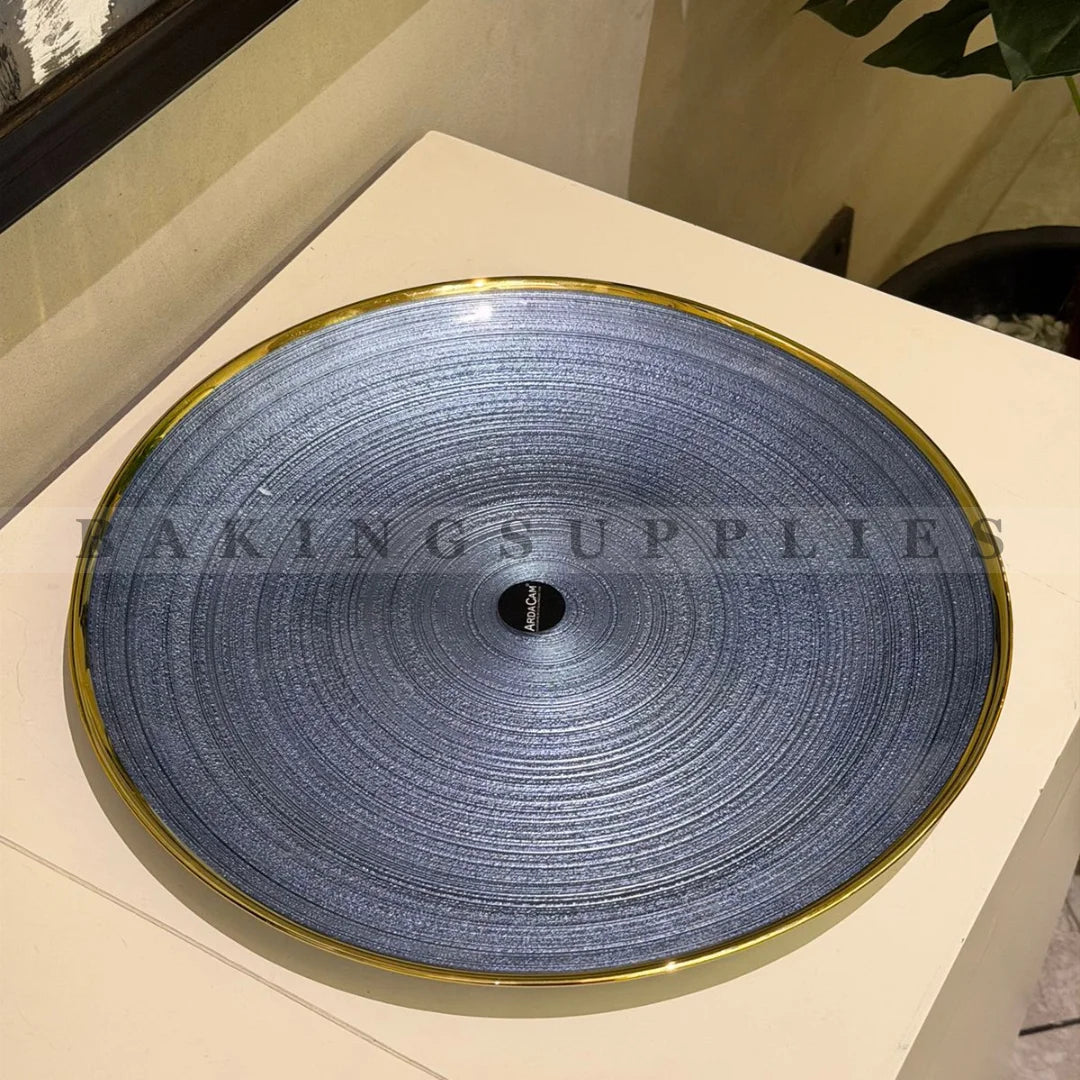 Grey Cake Platter with Gold Rim – Elegant Dessert Serving Tray
