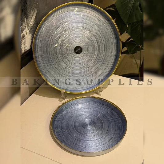 Grey Ceramic Platters with Gold Rim – Elegant Serving Set