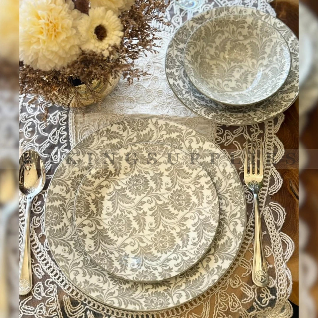 Grey Floral 24 Piece Dinner Set