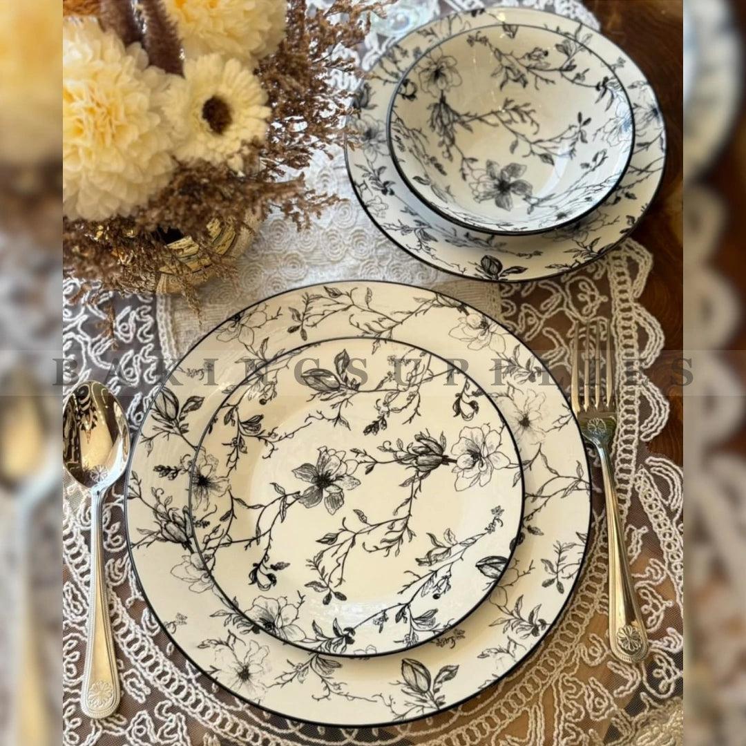 Gupan Black Floral 24 Piece Dinner Set