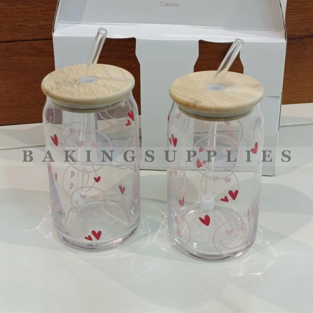 Set of 2 Canned Glass Cups 510ml | Bamboo Lid & Glass Straw
