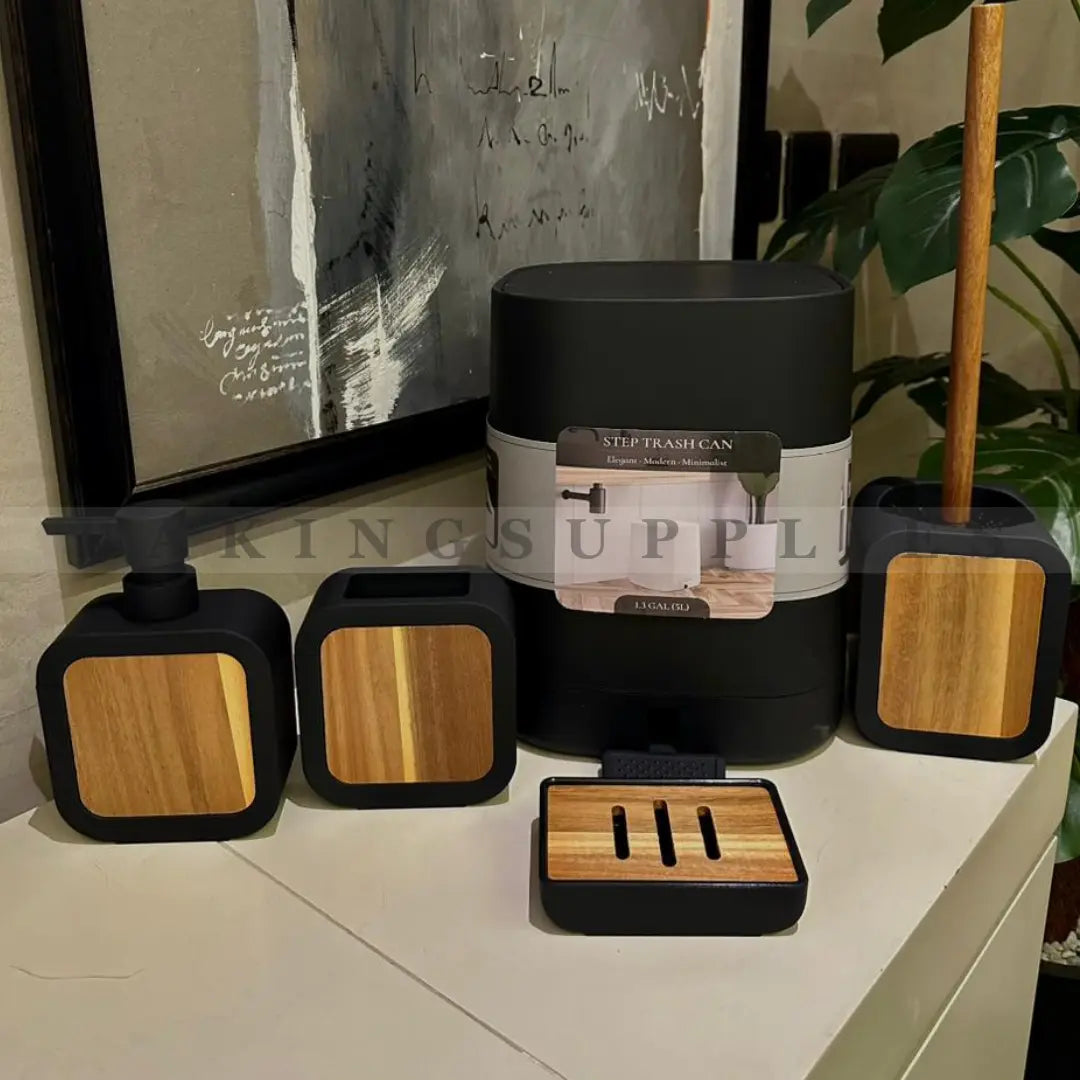 High-Quality Acrylic Wooden 5-Piece Bathroom Set
