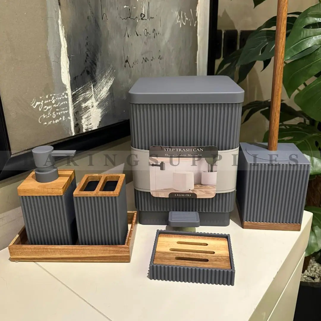 High-Quality Acrylic Wooden 5-Piece Bathroom Set