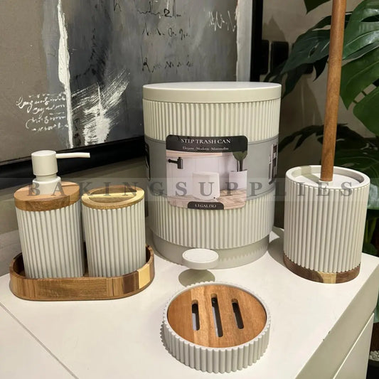 High-Quality Acrylic Wooden 5-Piece Bathroom Set