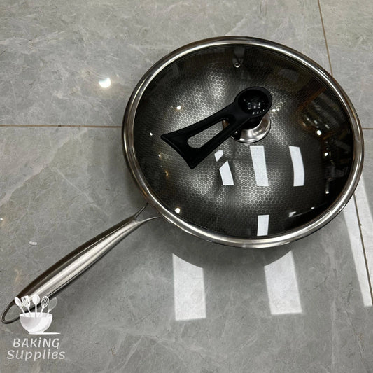 Honey Comb Wok – Black & Silver Stainless Steel with Lid