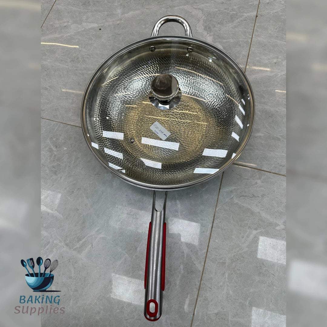 Honey Comb Stainless Steel Wok with Lid – Durable Kitchen Essential