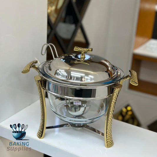 Imported Luxury Single Roll‑Top Chafing Dish – Gold & Silver Finish