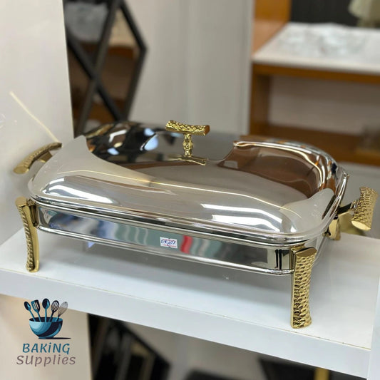 Imported Luxury Single Roll‑Top Chafing Dish – Gold & Silver Finish