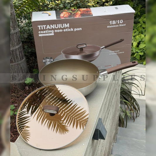 Imported Laser Coated Deep Karahi 32cm with Glass Lid