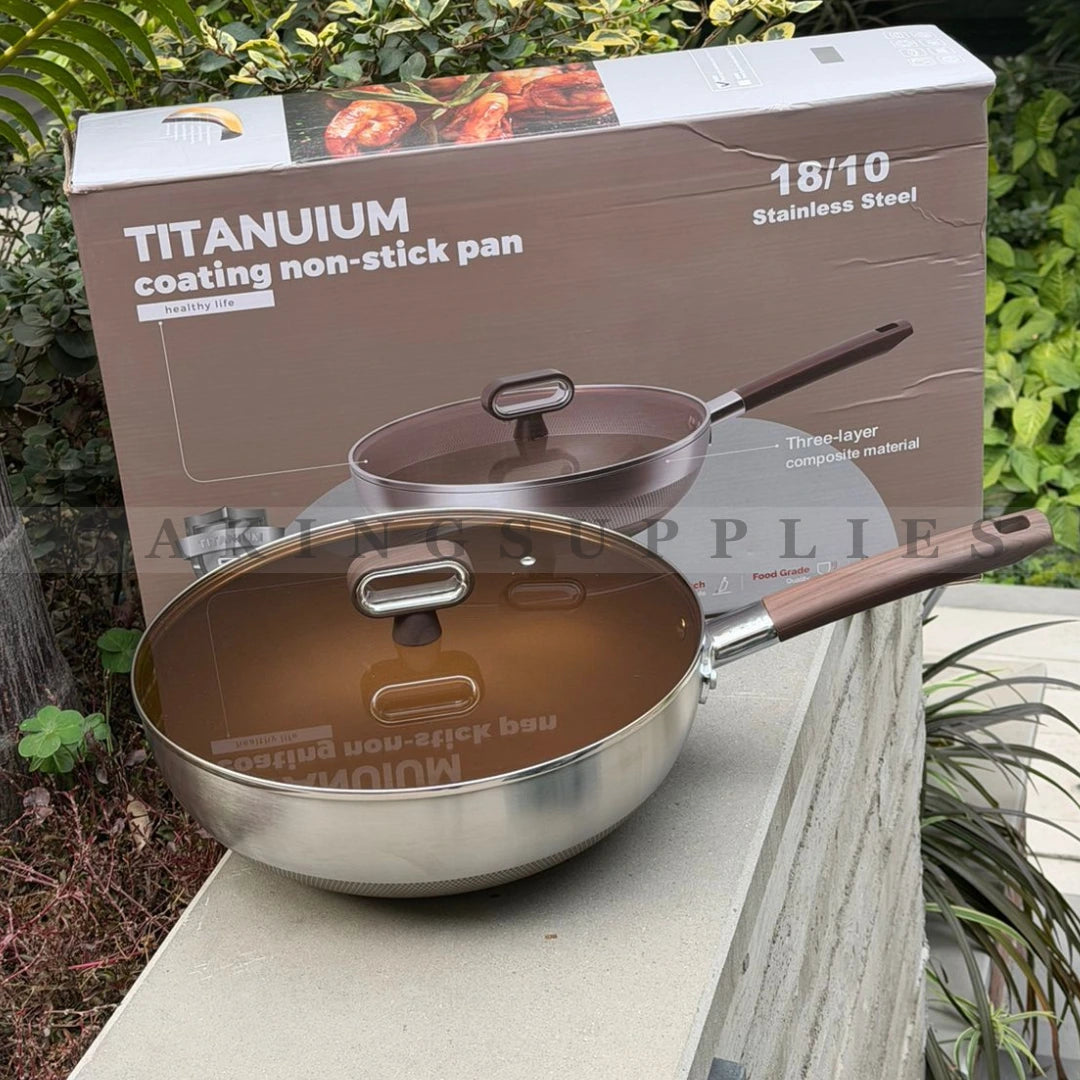 Imported Laser Coated Deep Karahi 32cm with Glass Lid