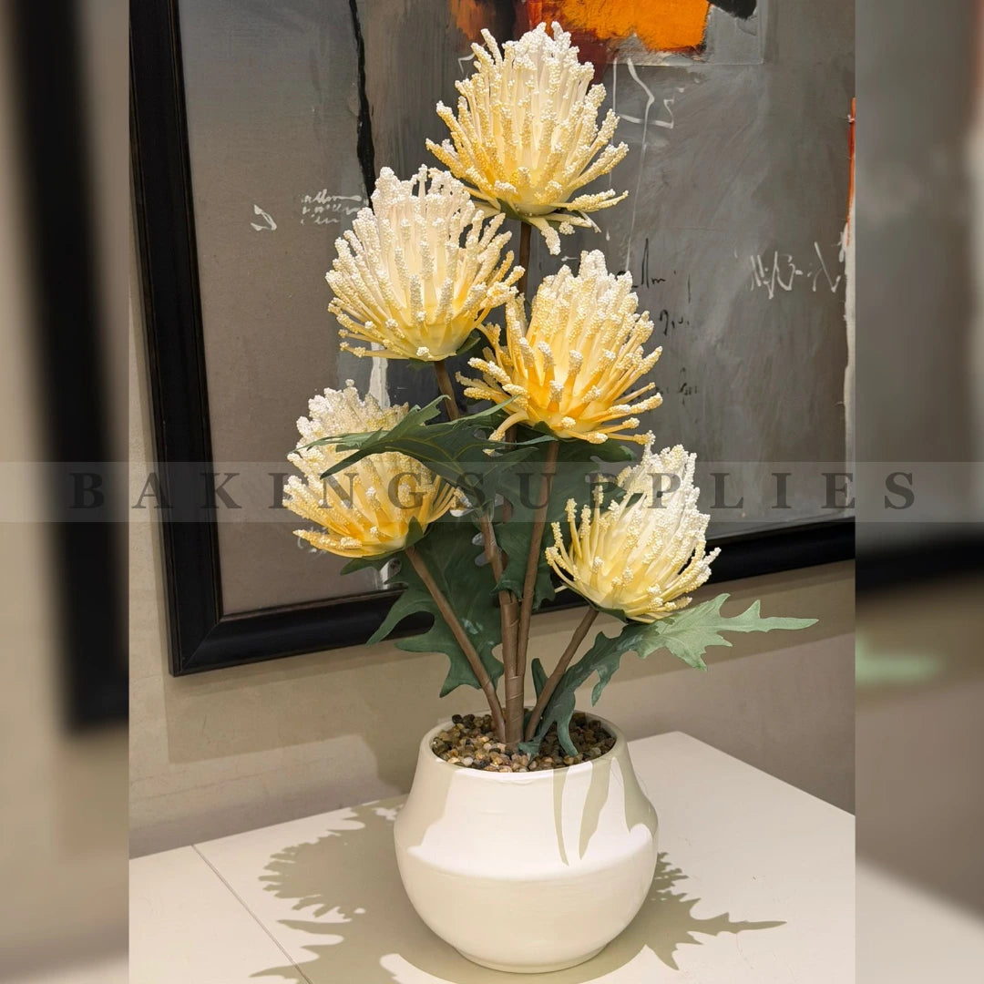 Artificial Protea Flower in Ceramic Pot | Luxury Home Decor