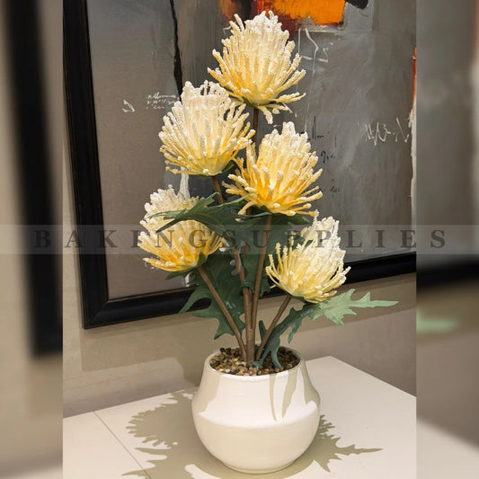 Artificial Protea Flower in Ceramic Pot | Luxury Home Decor