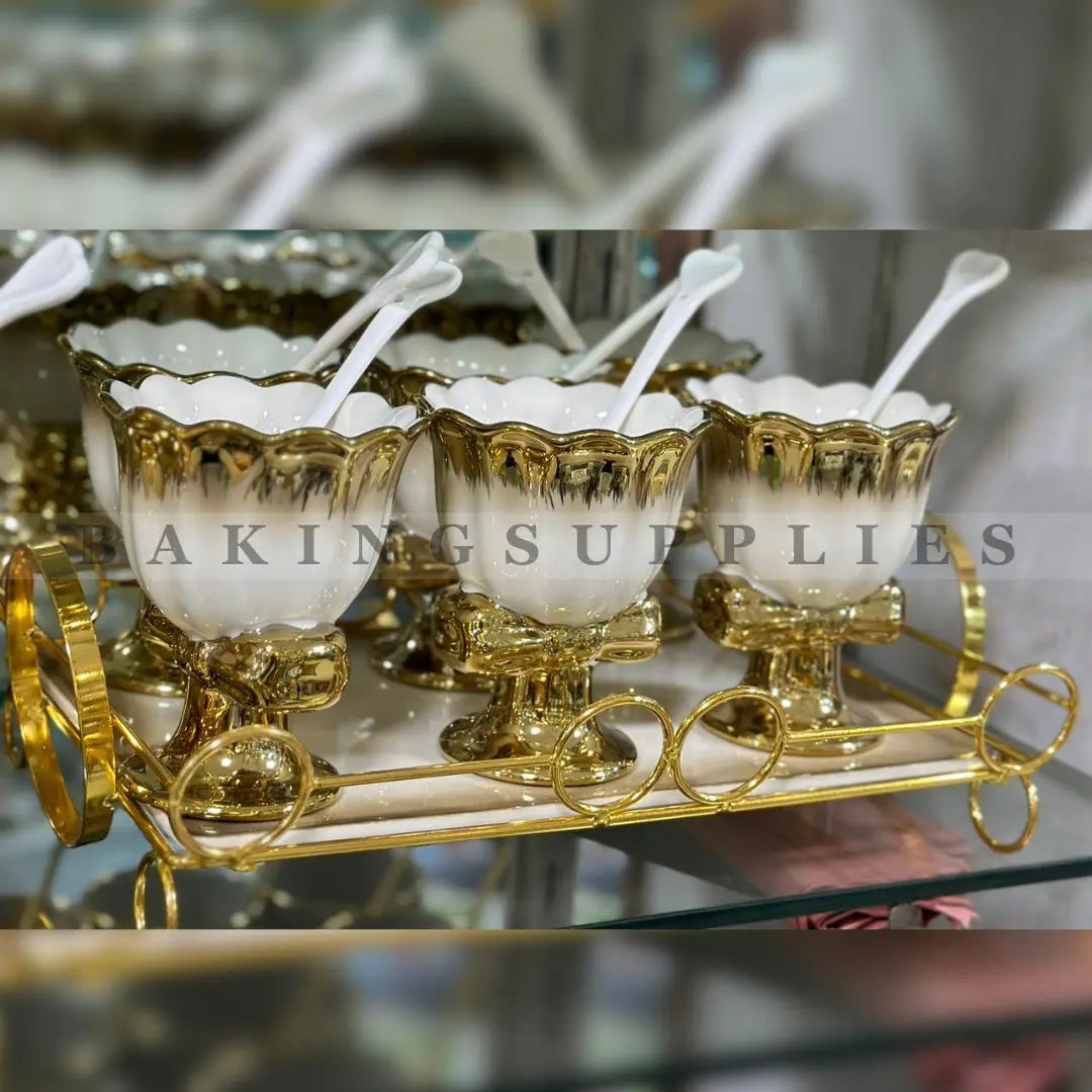 Luxury 13 pcs Floral Ice Cream Serving Set with Tray